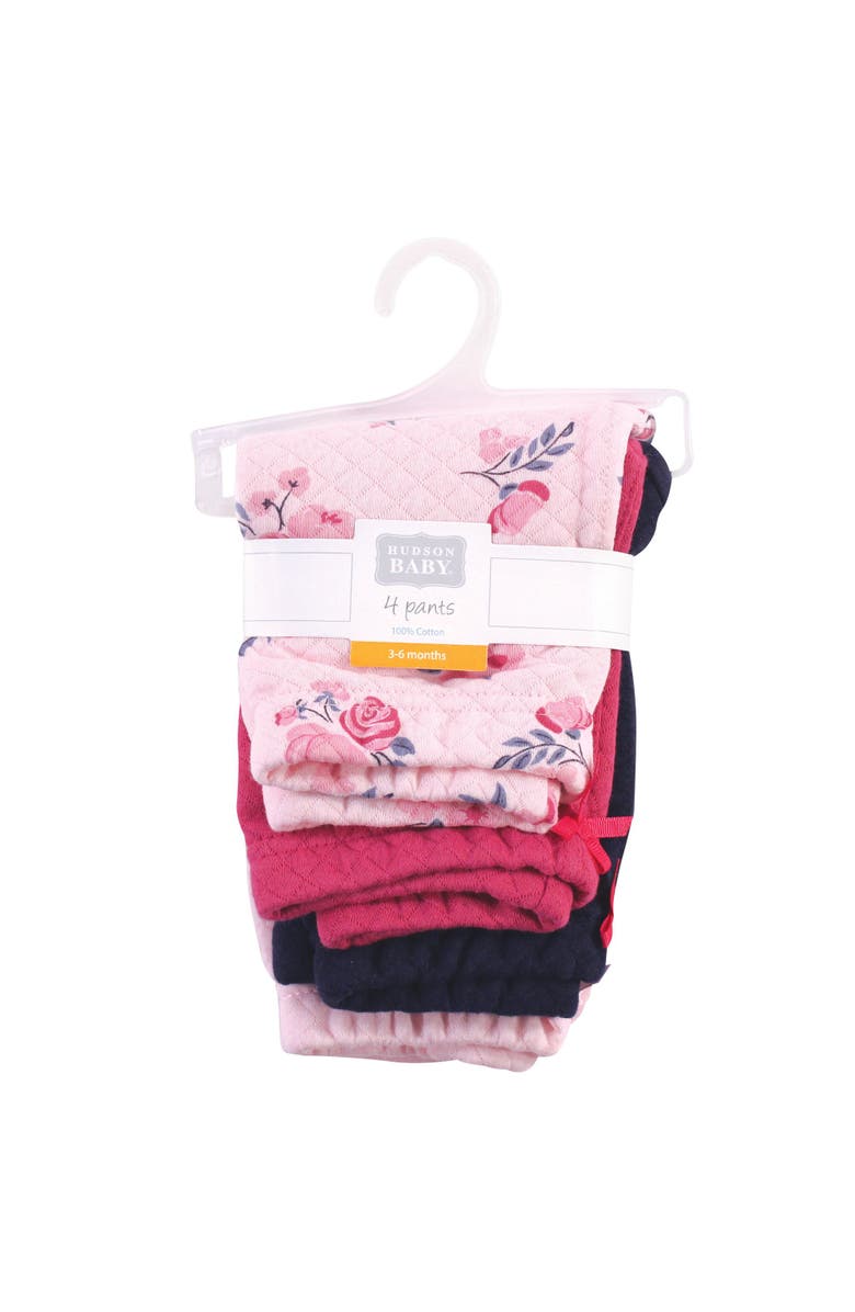 Hudson Baby Quilted Jogger Pants 4pk, Alternate, color, Pink Navy Floral