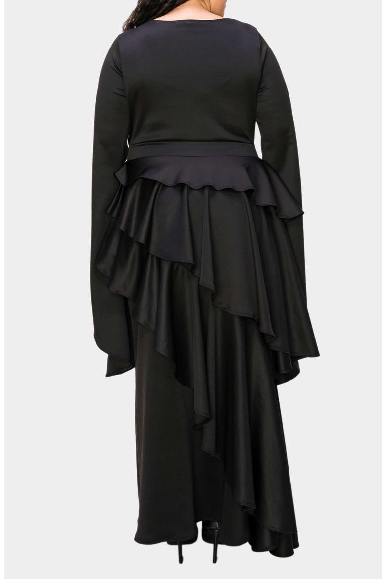 Zeta Ruffled Long Sleeve Drama Dress, Alternate, color, BLACK