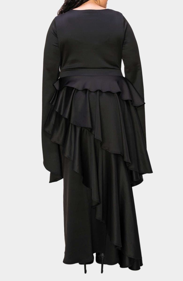 L I V D Zeta Ruffled Long Sleeve Drama Dress, Alternate, color, Black