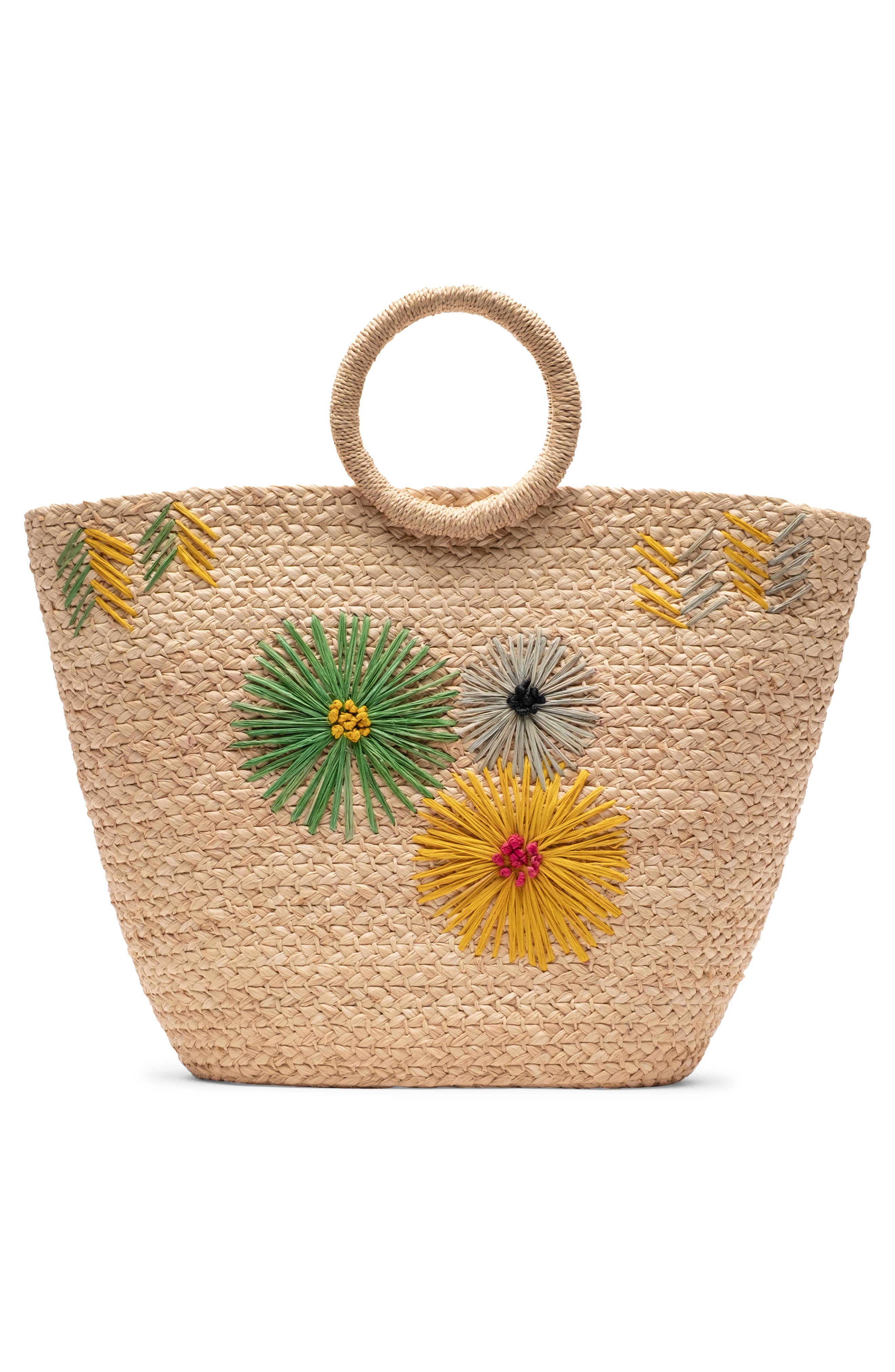 Frances Valentine Botanica Basket Raffia Tote, Alternate, color, Natural/ Multi