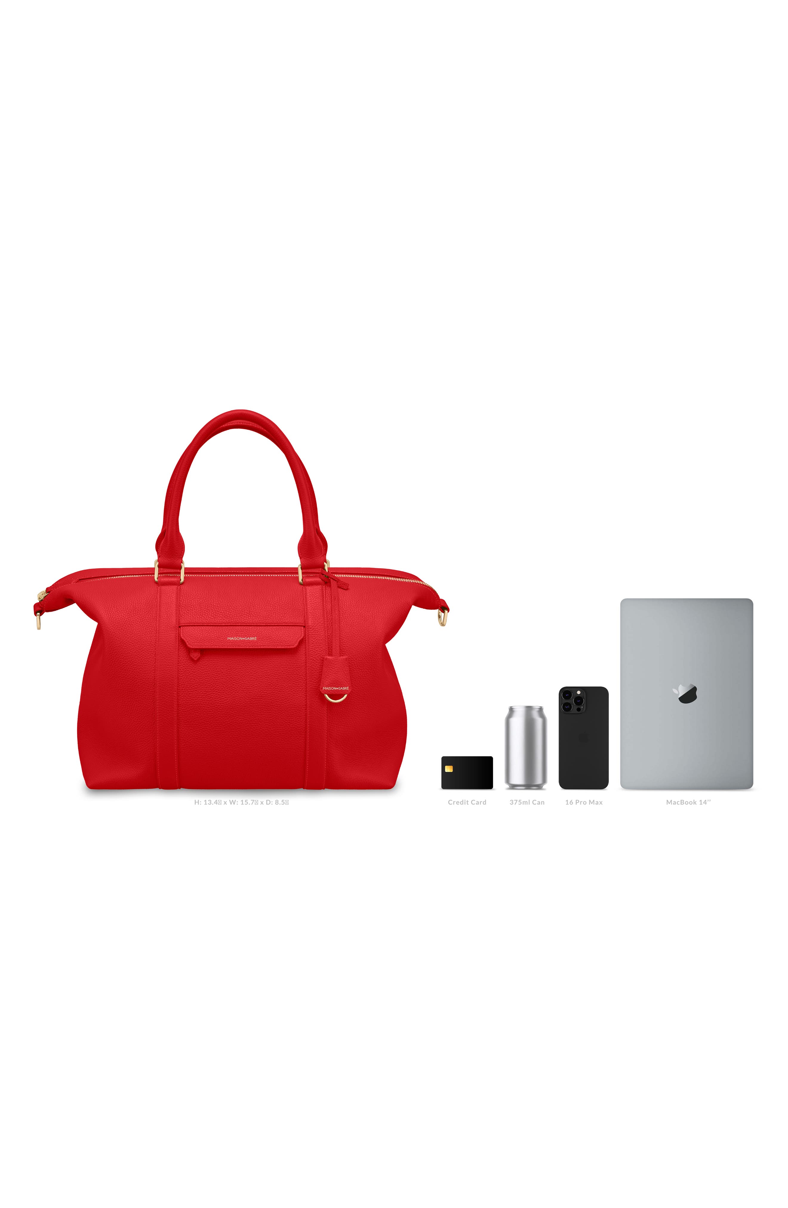 Large Leather Weekender Bag, Alternate, color, Pomegranate Red