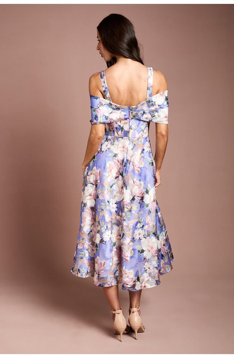 Coast Corseted Bardot Jacquard Midi Dress, Alternate, color, Purple