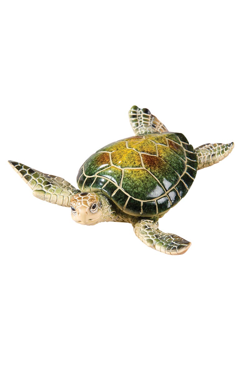5.5" Resin Sea Turtle Tabletop Figurine Coastal Beach Decor, Main, color, Green