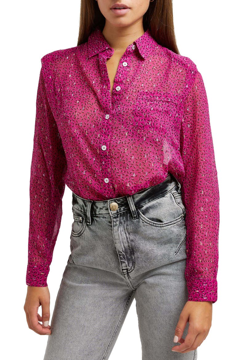 Print Woven Shirt, Main, color, BRIGHT PINK
