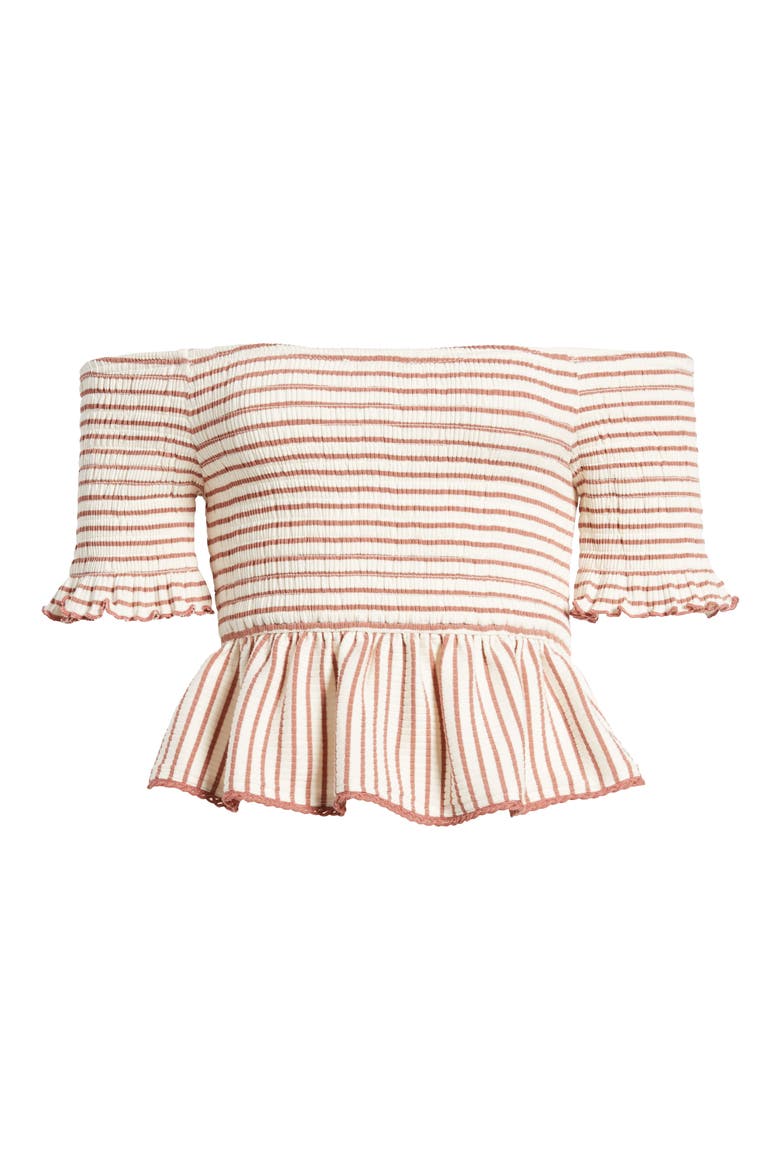 Off the Shoulder Stripe Peplum Top, Alternate, color, ROSE/ IVORY STRIPE