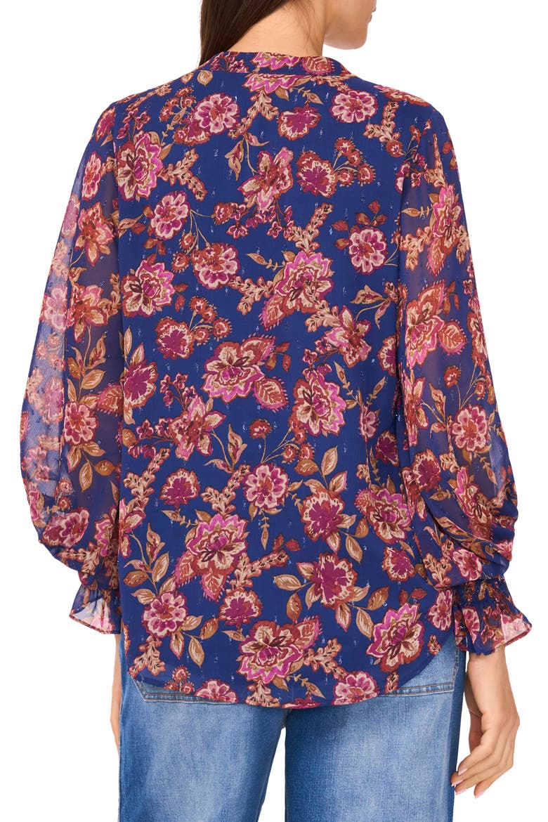Floral Split Neck Top, Alternate, color, DEEP SKY