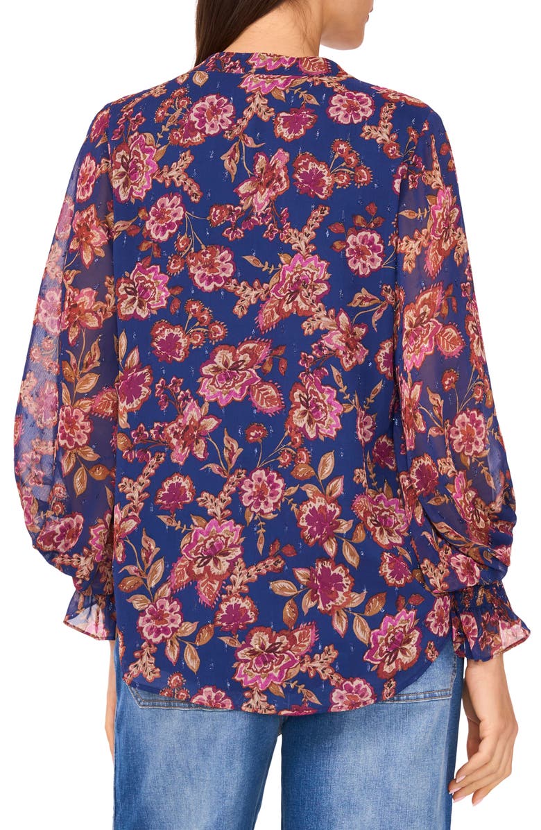 Vince Camuto Floral Split Neck Top, Alternate, color, Deep Sky