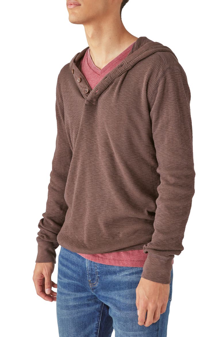 Garment Dye Thermal Long Sleeve Hoodley, Alternate, color, SEAL BROWN