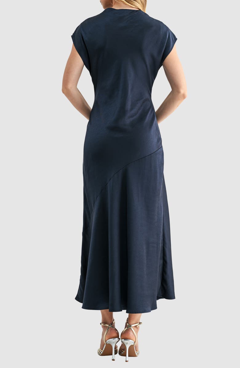 Mila Mae Short Sleeve Asymmetric Hem Satin Maxi Dress, Alternate, color, Dark Navy