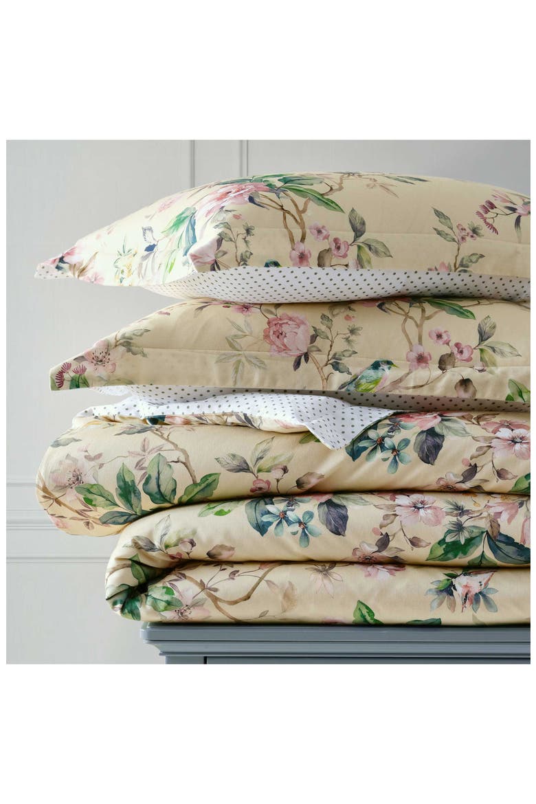 Songbird Cotton Sateen Comforter Set, Alternate, color, YELLOW/ PINK