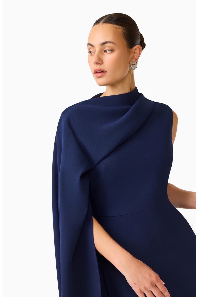 Leonara Asymmetric Cape Dress, Alternate, color, DEEP NAVY