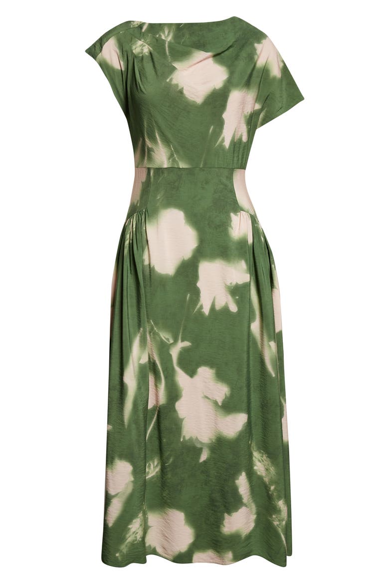 Abstract Floral Draped Crepe A-Line Midi Dress, Alternate, color, CACTUS