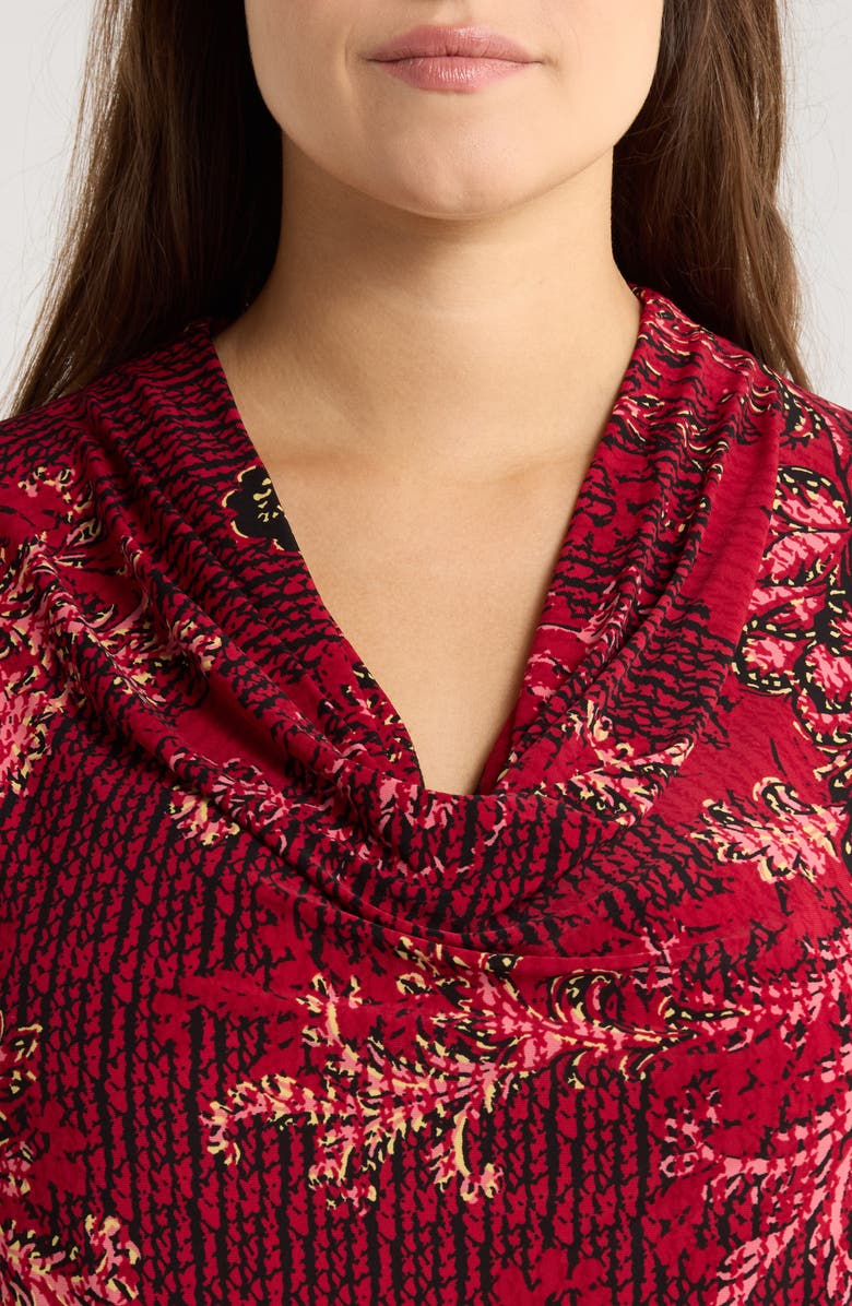 KASPER Floral Cowl Neck Cap Sleeve Top, Alternate, color, Red/ Black Multi