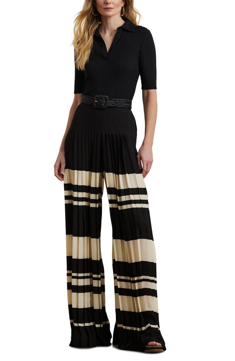 Lauren Ralph Lauren Pleated Stripe Georgette Wide Leg Pants, Alternate, color, 