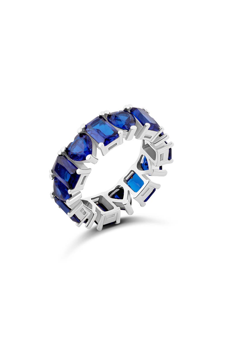 Heart & Emerald Cubic Zirconia Eternity Ring, Main, color, SILVER
