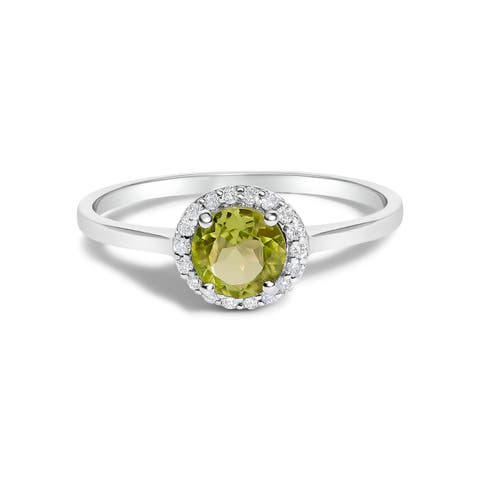 10K Gold Gemstone and 1/10 Cttw Diamond Halo Birthstone Ring