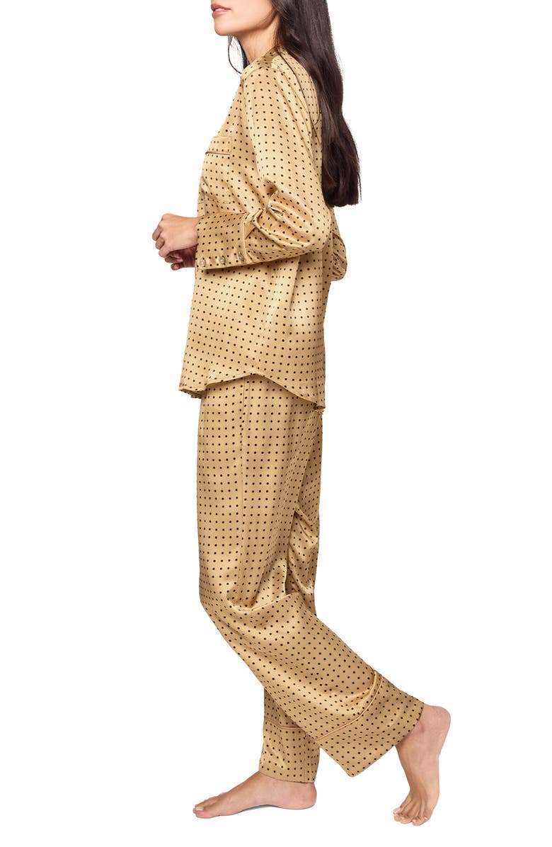 Petite Plume Dot Print Silk Pajamas, Alternate, color, Gold