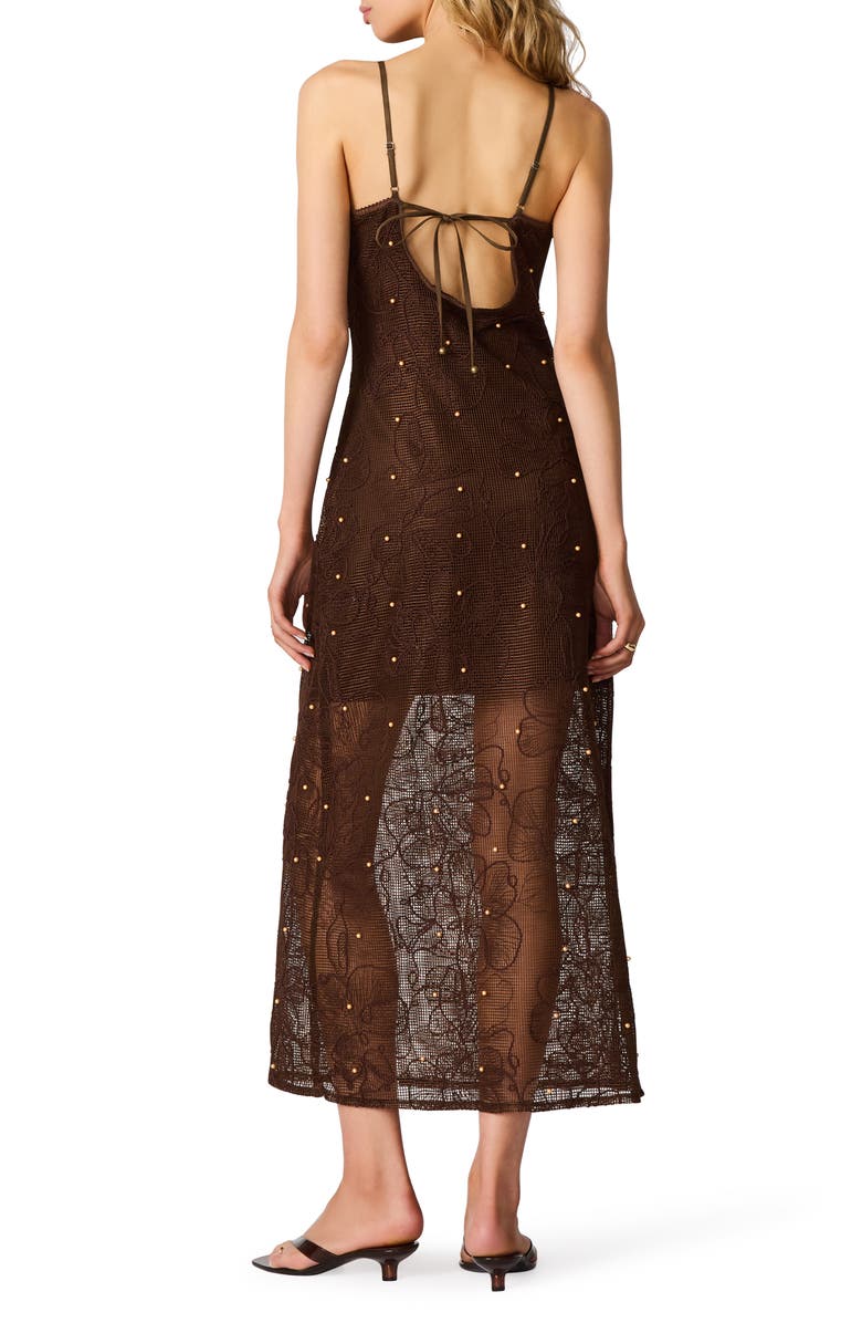 Steve Madden Maureene Bead Detail Floral Mesh Dress, Alternate, color, Chicory Coffee