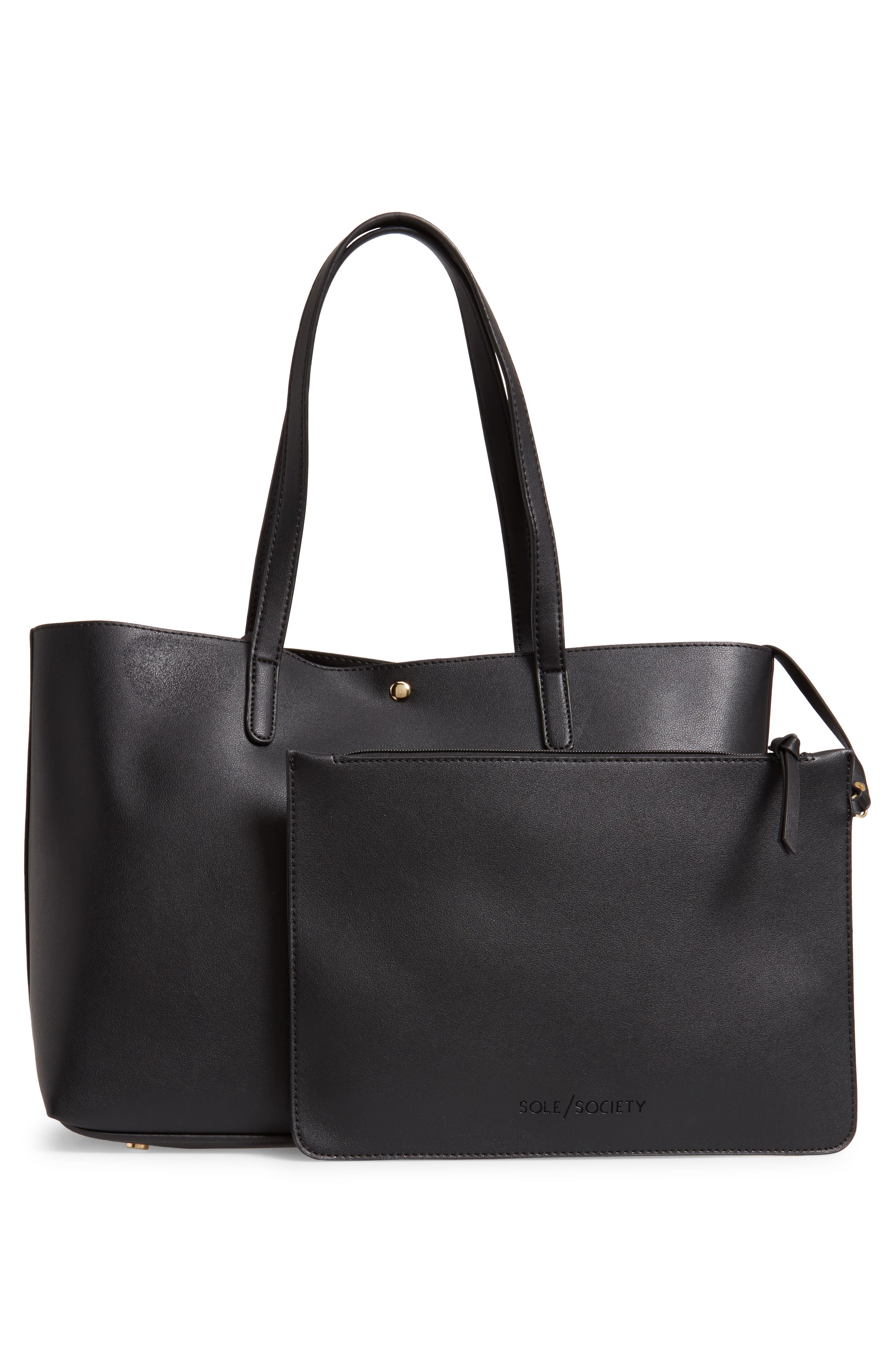 Zeda Faux Leather Tote, Alternate, color, BLACK