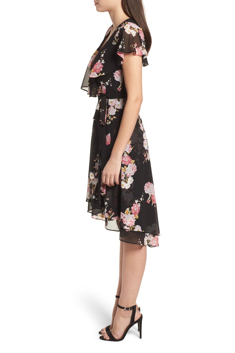 Polermo Wrap Midi Dress, Alternate, color, BLACK FLORAL