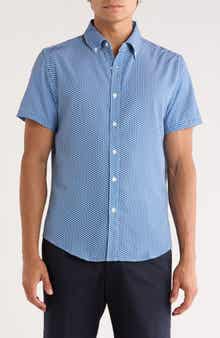 DENIM AND FLOWER Geometric Print Short Sleeve Button-Down Shirt