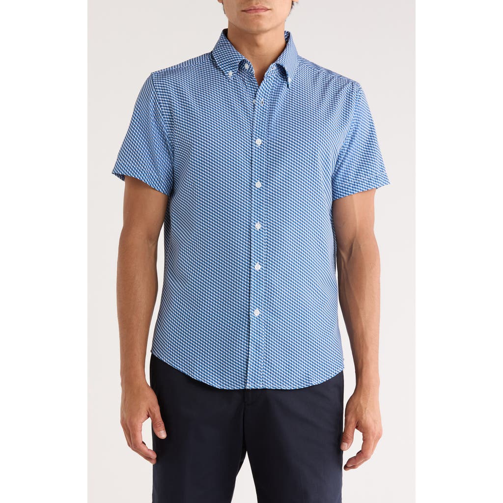 Denim And Flower Geometric Print Short Sleeve Button-down Shirt In Blue
