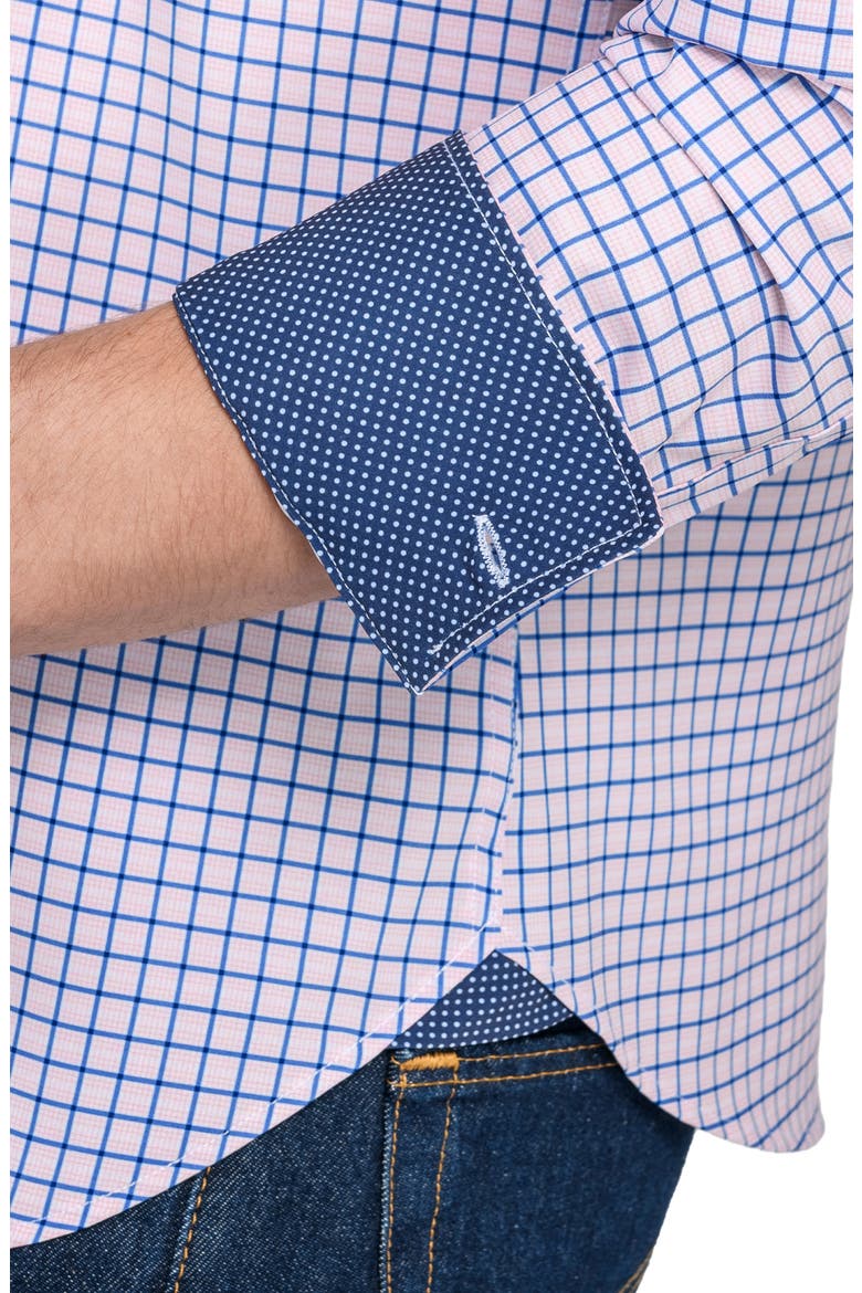 Grid Print Stretch Dress Shirt, Alternate, color, ORANGE/ BLUE