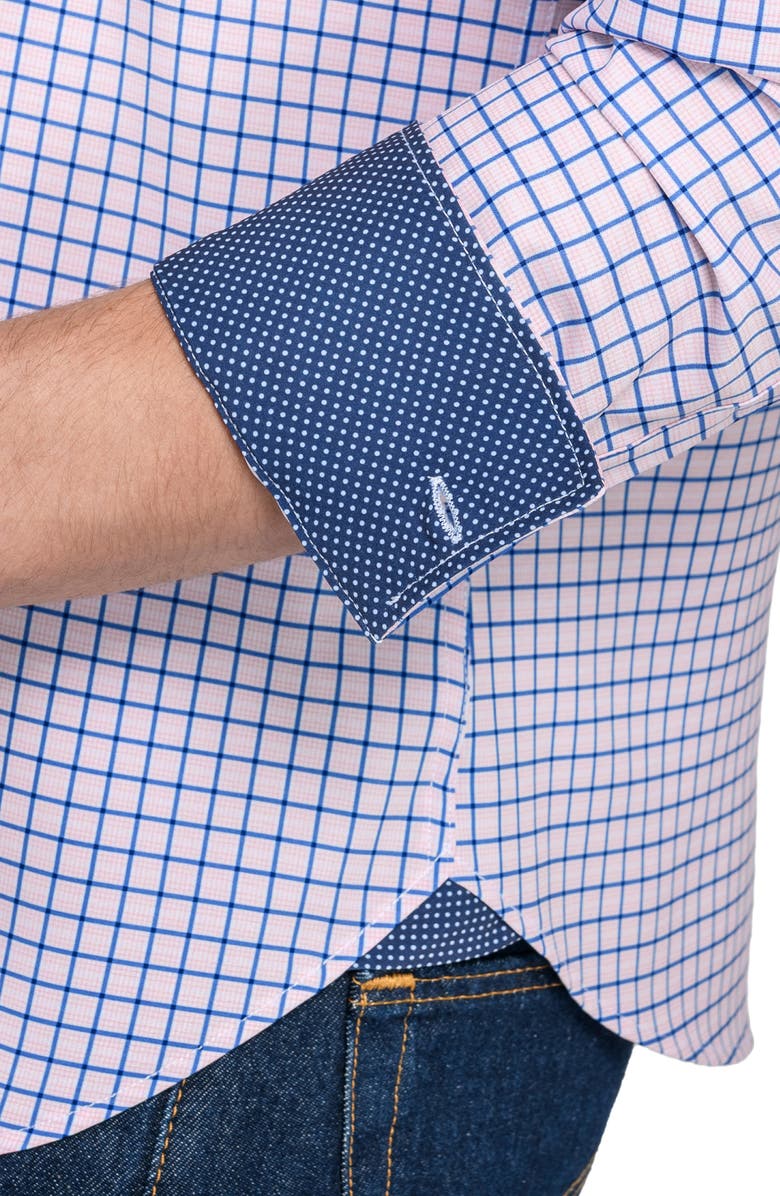 CONSTRUCT Grid Print Stretch Dress Shirt, Alternate, color, Orange/ Blue