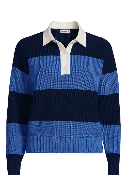 Lands' End Drifter Rugby With Woven Collar Sweater In Blue