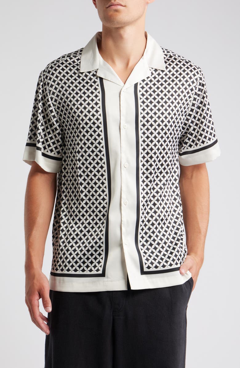 Topman Geo Print Satin Camp Shirt, Main, color,