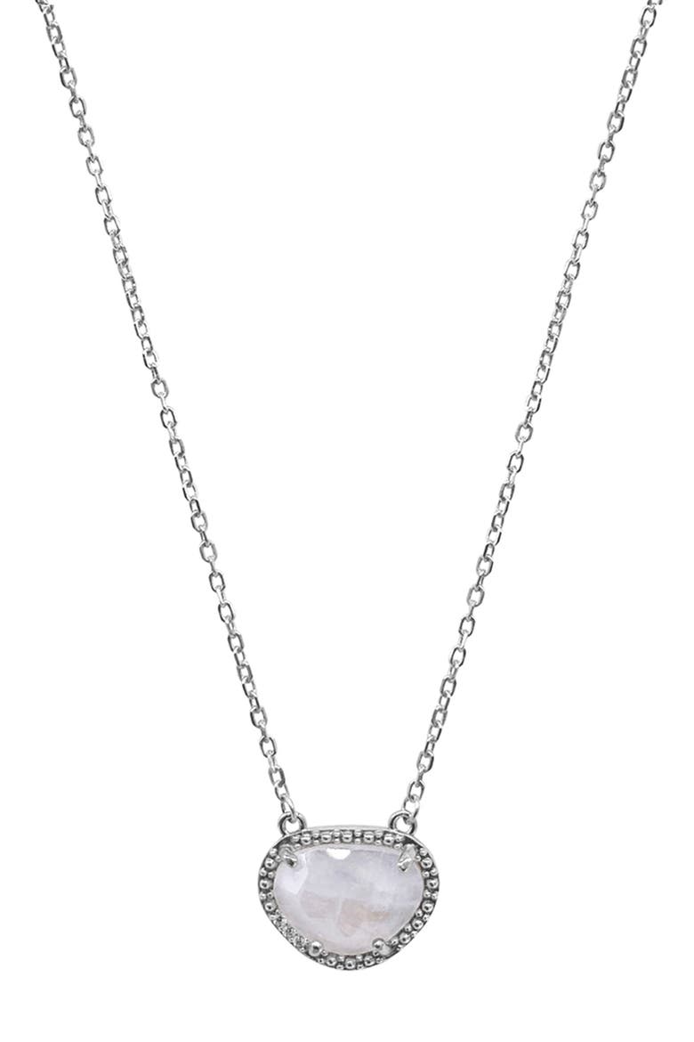 Sterling Silver Birthstone Halo Pendant Necklace, Main, color, SILVER - MOONSTONE - APRIL