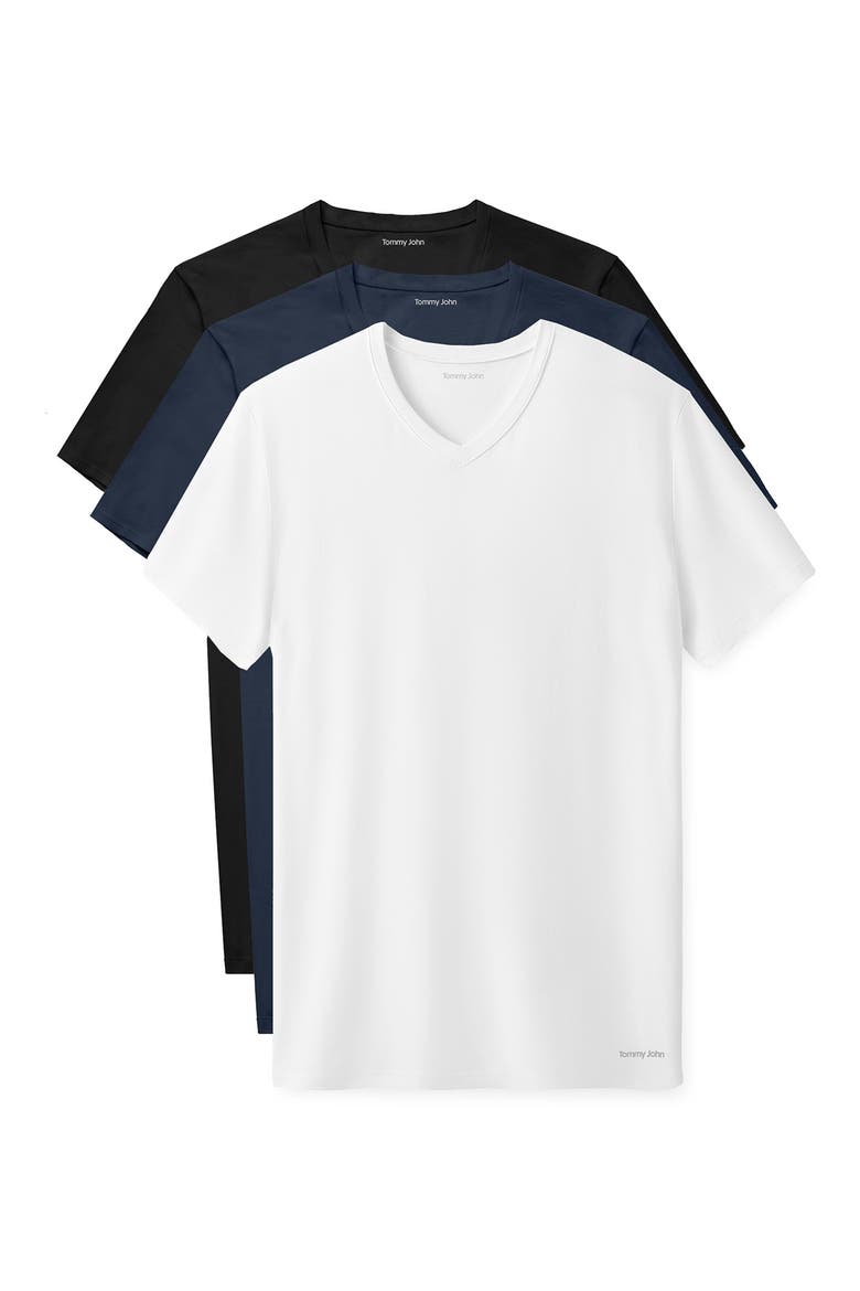 3-Pack Second Skin Stay Tucked V-Neck Undershirts, Main, color, BLACK WHITE DRESS BLUES