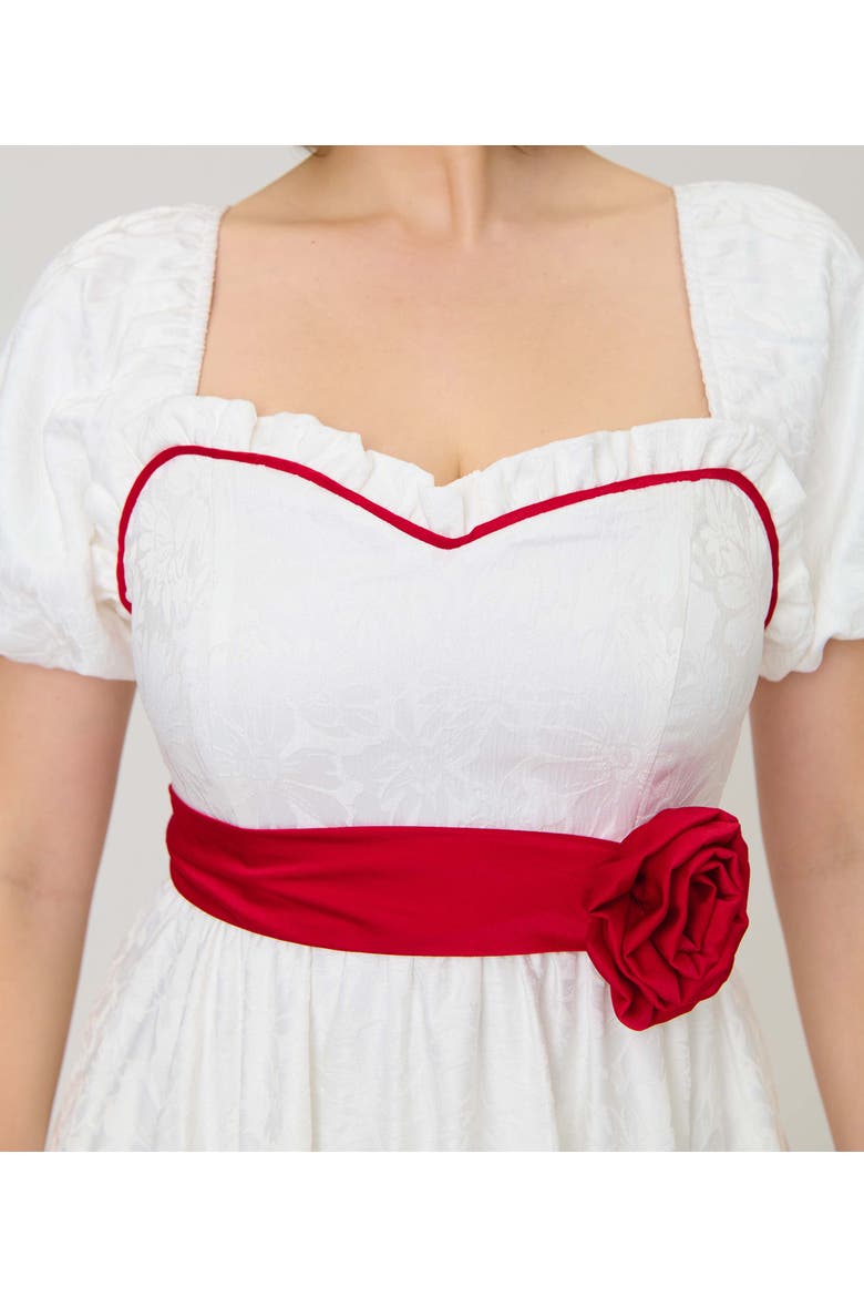 Ruffle Swing Dress, Alternate, color, White w/ Red Rose Belt