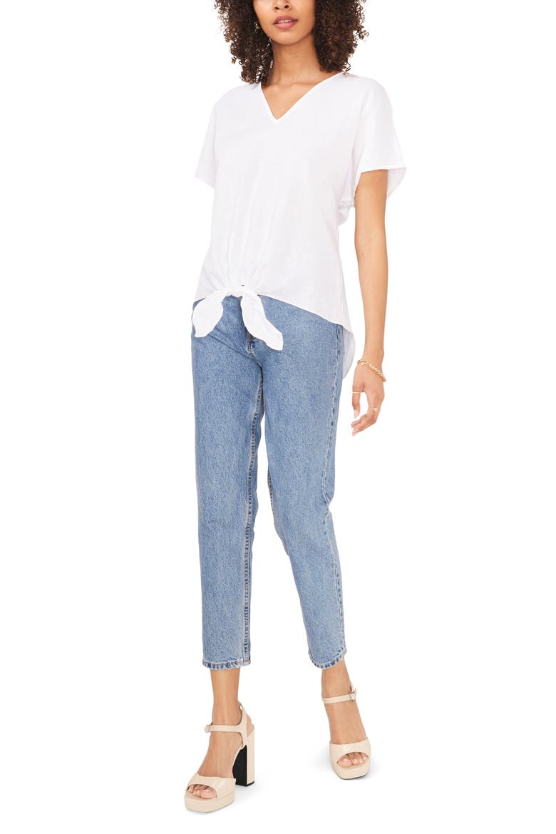 Tie Front Linen Blend T-Shirt, Alternate, color, ULTRA WHITE