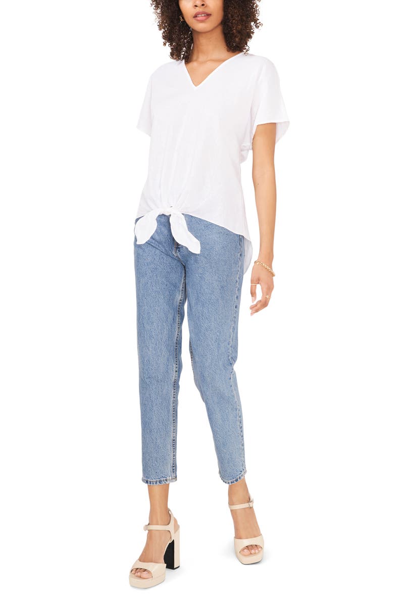 Vince Camuto Tie Front Linen Blend T-Shirt, Alternate, color,