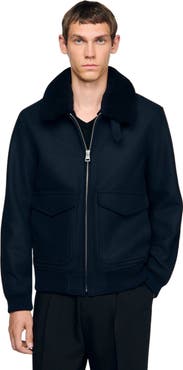 SANDRO Wool aviator jacket with shearling