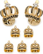 Cufflinks, Inc. Vincent De Paul 3D Crown Gold Crystal Cuff Links & Stud Set