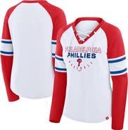 FANATICS Women's Fanatics White/Red Philadelphia Phillies Blitz Package Raglan Lace-Up V-Neck Long Sleeve T-Shirt