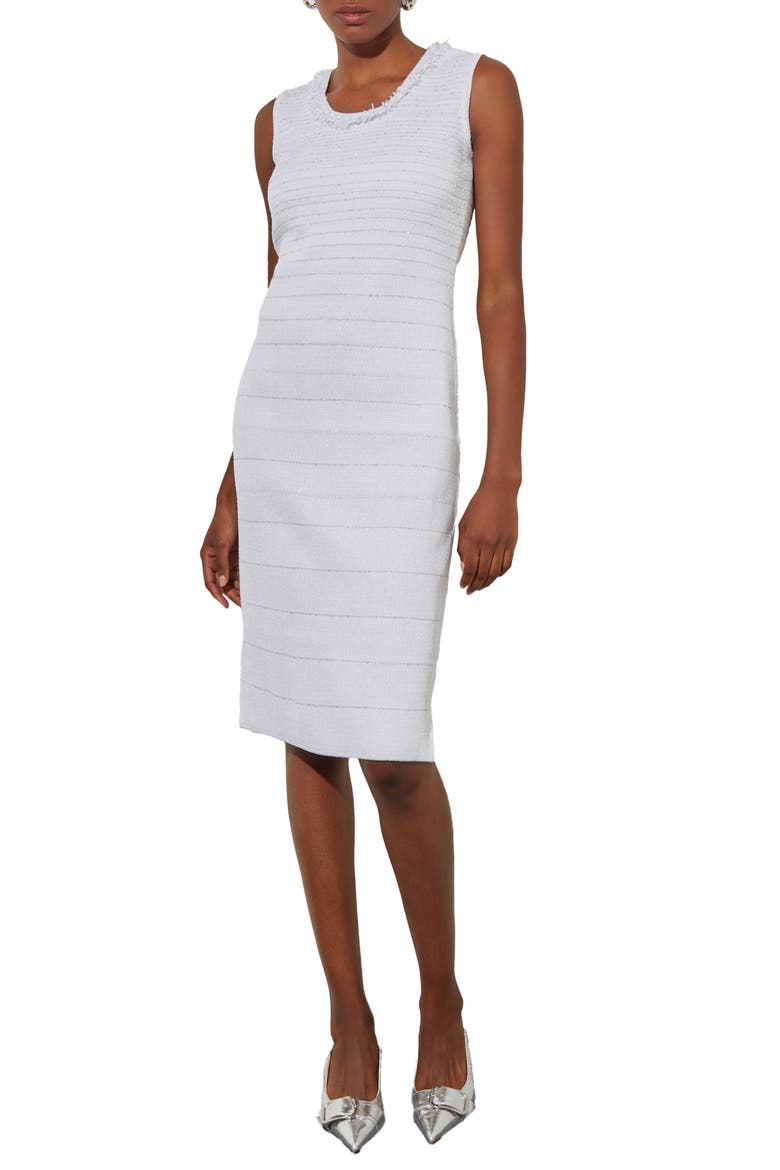 Sleeveless Metallic Sheath Dress, Main, color, WHITE/ SILVER