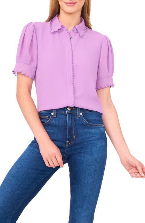 Cece Scallop Trim Button-up Shirt In Purple