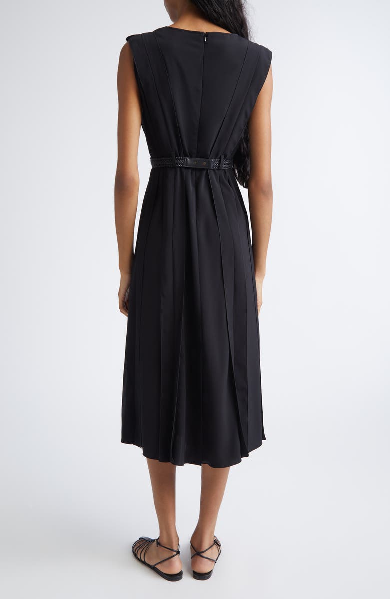 Max Mara Zannata Belted Matte Satin Midi Dress, Alternate, color, Black