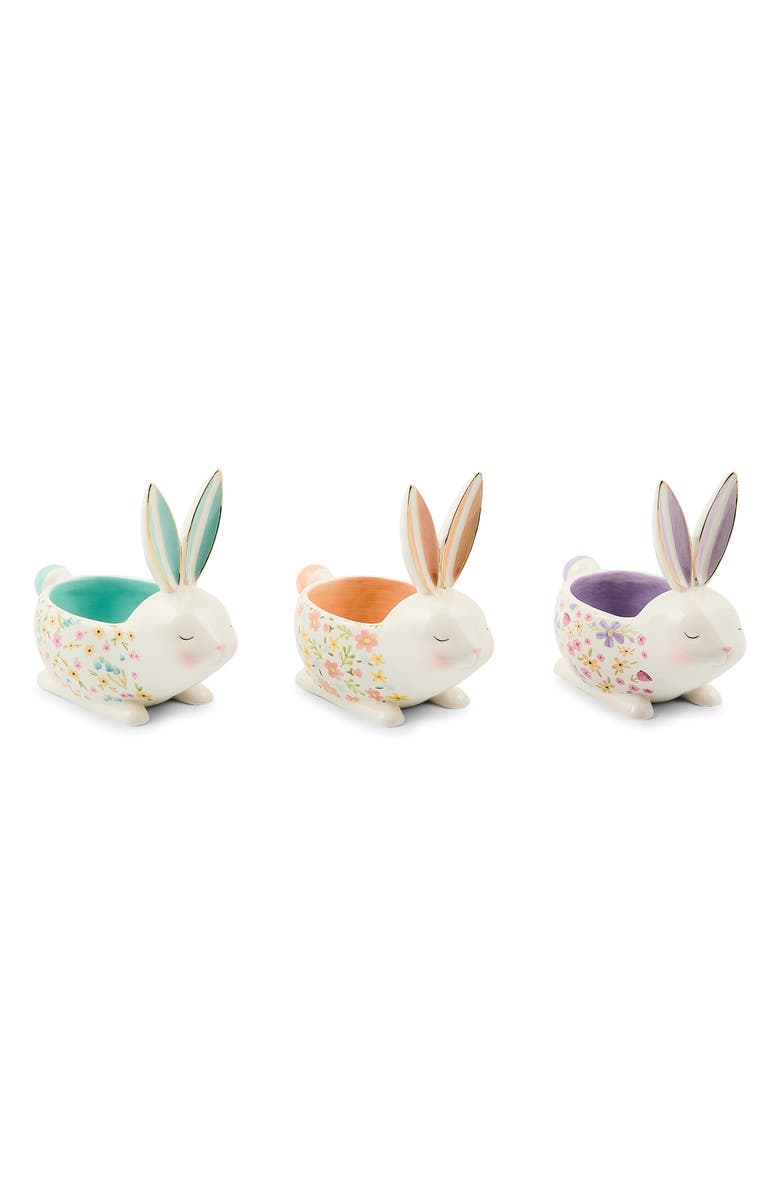 MACKENZIE CHILDS Posie Patch Rabbit Set of 3 Candy Dishes, Main, color, White