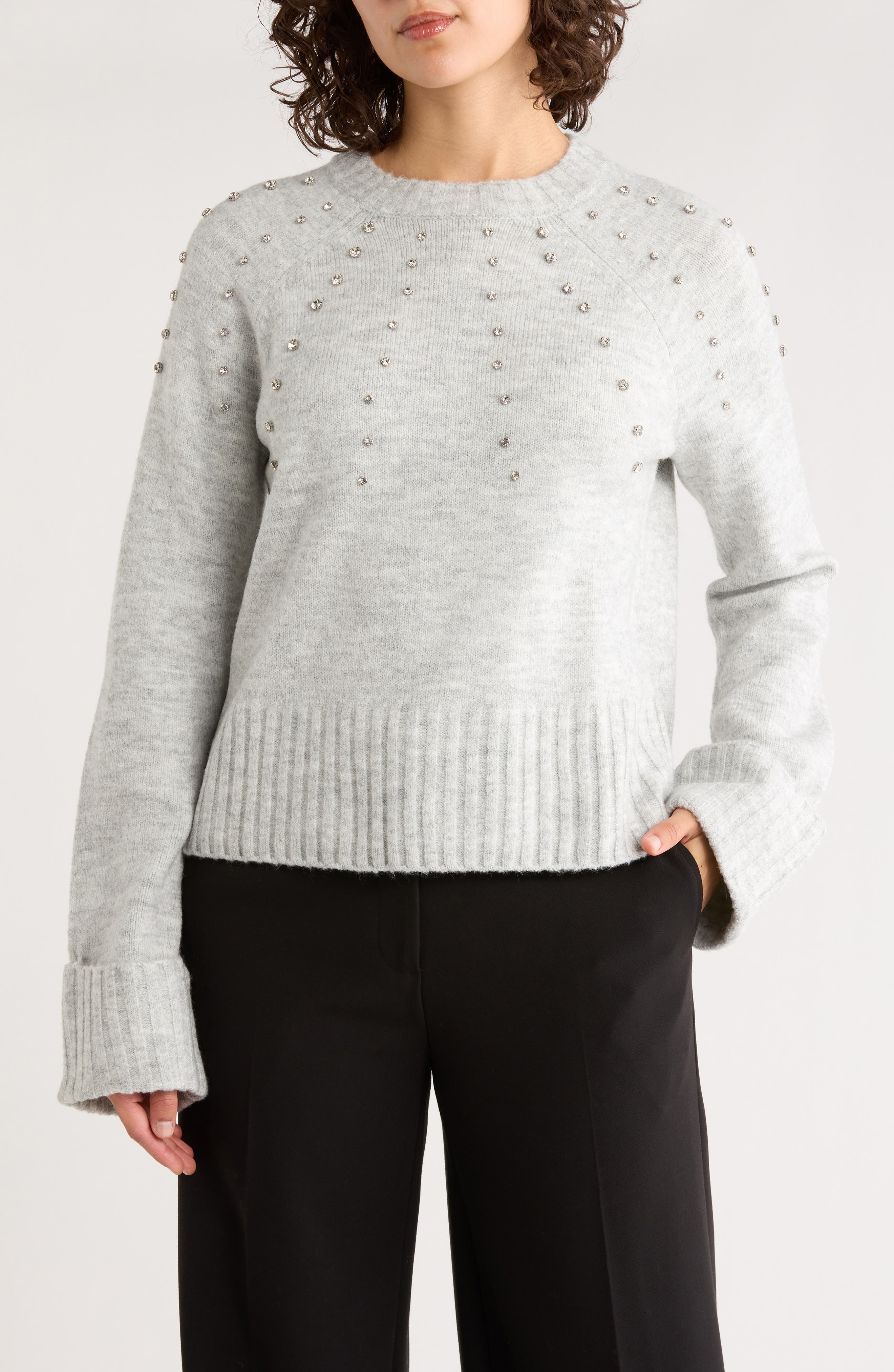Ellen Tracy Rhinestone Embellished Crop Sweater