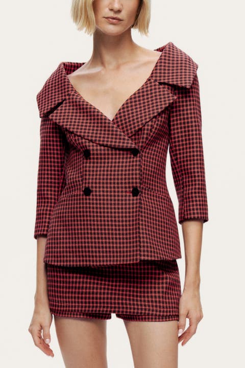 Checked Portrait Collar Double-Breasted Jacket