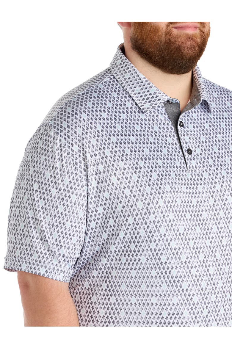Big & Tall Contrast Diamond Print Polo Shirt, Alternate, color, TRANQUIL TEAL