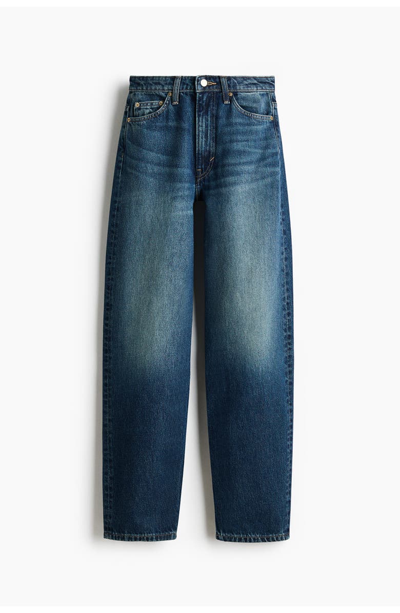 H&M Barrel High Waist Jeans, Main, color, Dark Denim Blue