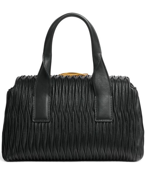Donna Karan Amagansett Soft-rolled Pleated Satchel With Sculpted Magnet Closure In Black/gold