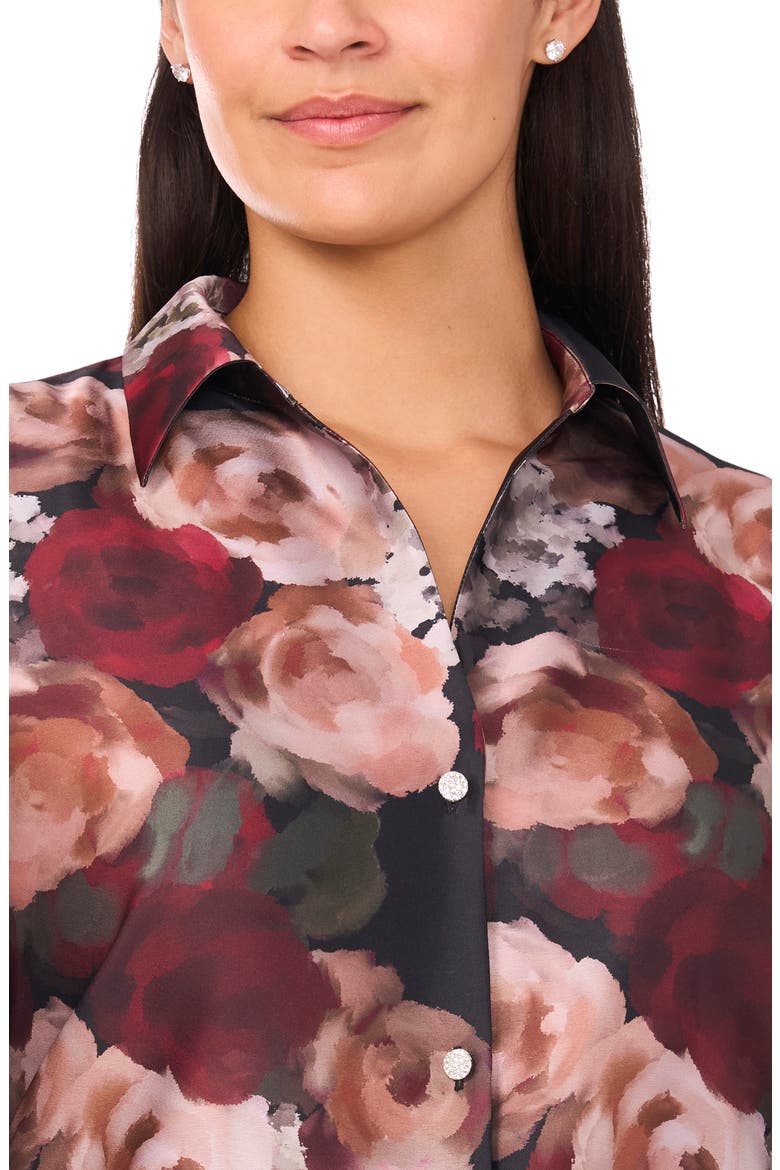 Painted Rose Charmeuse Button-Up Shirt, Alternate, color, RICH BLACK