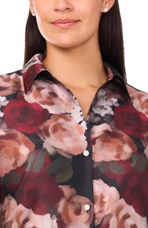 Halogenr Halogen(r) Painted Rose Charmeuse Button-up Shirt In Multi