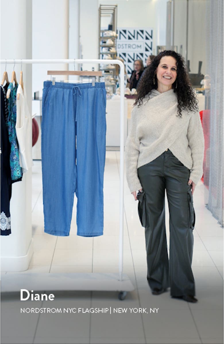 Elastic Waist Crop Taper Chambray Pants, sales video thumbnail